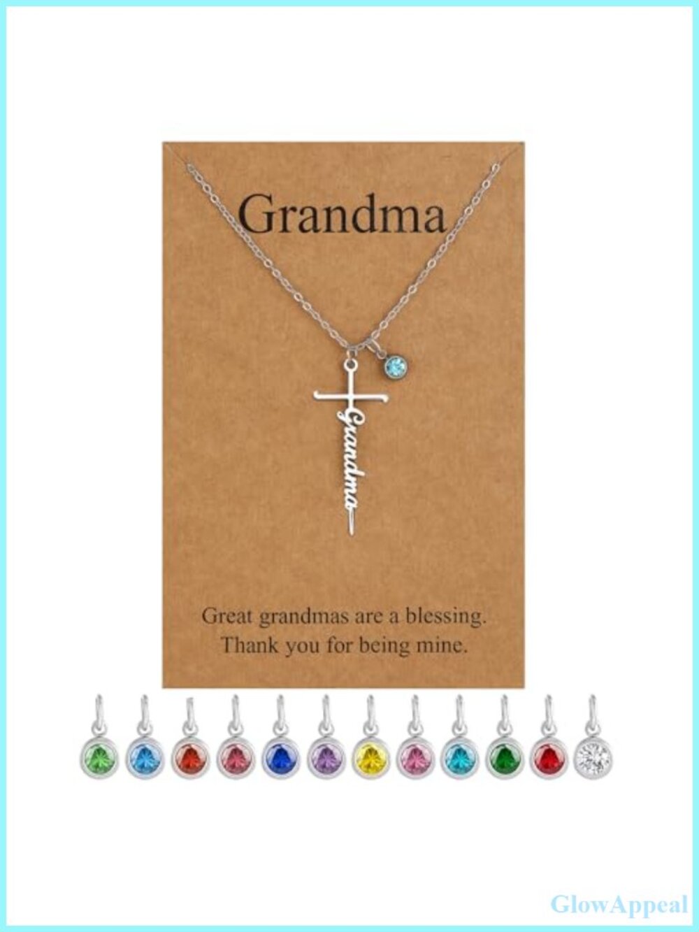 Stainless Steel Cross Pendant Necklace 12 Birthstones Faith Gift